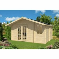 ALPHOLZ Abri De Jardin Jersey ISO Naturel , 44 Mm Épaisseur Paroi 512 X 468 Cm - Sans Traitement De Couleur