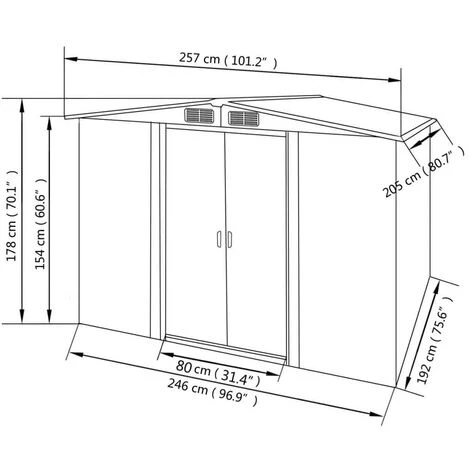 GROSMONDE 257 X 205 X 178 Cm Abri De Stockage Pour Jardin Métal Gris 4 GROSMONDE 257 X 205 X 178 Cm Abri De Stockage Pour Jardin Métal Gris – Image 2
