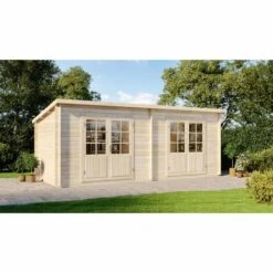 ALPHOLZ Abri De Jardin Maria Twin Naturel , 28 Mm Épaisseur Paroi 601 X 275 Cm - Sans Traitement De Couleur