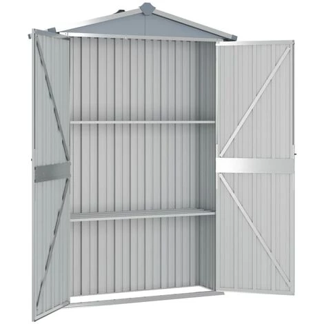 TRUE DEAL Abri De Jardin Gris 107,5x46x183 Cm Acier Galvanisé 5 TRUE DEAL Abri De Jardin Gris 107,5x46x183 Cm Acier Galvanisé – Image 3