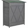 Outsunny Abri De Jardin Armoire De Jardin Remise Pour Outils Sur Pied Dim. 139L X 75l X 160H Cm 2 étagères 2 Portes Toit Bitumé étanche Bois Sapin Pré-huilé Gris - Gris