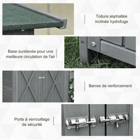 Outsunny Abri De Jardin Armoire De Jardin Remise Pour Outils Sur Pied Dim. 139L X 75l X 160H Cm 2 étagères 2 Portes Toit Bitumé étanche Bois Sapin Pré-huilé Gris - Gris 7 Outsunny Abri De Jardin Armoire De Jardin Remise Pour Outils Sur Pied Dim. 139L X 75l X 160H Cm 2 étagères 2 Portes Toit Bitumé étanche Bois Sapin Pré-huilé Gris - Gris – Image 5