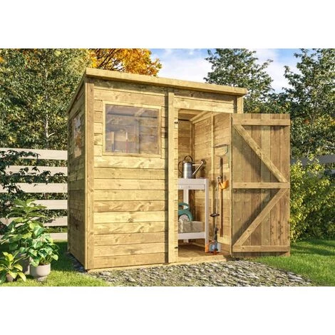 Alpholz Abri De Jardin Theo Naturel Imprégné Sous Pression, 12 Mm Épaisseur Paroi 186 X 126 Cm - Sans Traitement De Couleur 3 Alpholz Abri De Jardin Theo Naturel Imprégné Sous Pression, 12 Mm Épaisseur Paroi 186 X 126 Cm - Sans Traitement De Couleur