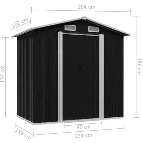 GROSMONDE 204 X 132 X 186 Cm Abri De Stockage Pour Jardin Métal Cabane Rangement Outils Anthracite - Anthracite 4 GROSMONDE 204 X 132 X 186 Cm Abri De Stockage Pour Jardin Métal Cabane Rangement Outils Anthracite - Anthracite – Image 2