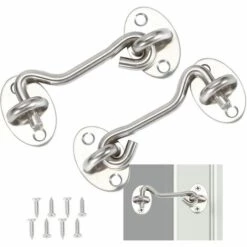 MACARON Crochet Cabine 2 Pièces,Crochet Fermeture Porte,Serrure à Crochet De Porte En Acier Inoxydable Argent,Avec Vis De Montage,Pour Fenêtre,Porte De Grange,Porte De Hangar,Porte De Garage(7.5cm)LO-Ron