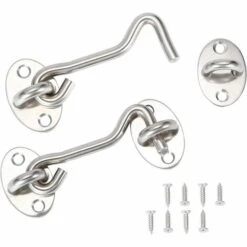 MACARON Crochet Cabine 2 Pièces,Crochet Fermeture Porte,Serrure à Crochet De Porte En Acier Inoxydable Argent,Avec Vis De Montage,Pour Fenêtre,Porte De Grange,Porte De Hangar,Porte De Garage(7.5cm)LO-Ron -France Abri de jardin Soldes Boutique 58700665 3