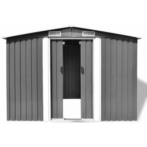 VidaXL Abri De Stockage Pour Jardin Métal Gris 257 X 205 X 178 Cm - Gris 4 VidaXL Abri De Stockage Pour Jardin Métal Gris 257 X 205 X 178 Cm - Gris – Image 2