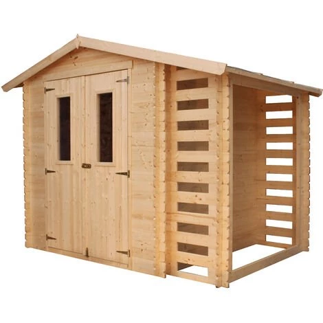 Abri De Jardin En Bois Et Range Bûches Extérieur TIMBELA M386C - Stockage Extérieur I206xL272xH218 Cm/ 3,53 + 0,97 M2 Petit Abri à Outils, Local à Vélos - Toit Imperméable, Fenêtres 4 Abri De Jardin En Bois Et Range Bûches Extérieur TIMBELA M386C - Stockage Extérieur I206xL272xH218 Cm/ 3,53 + 0,97 M2 Petit Abri à Outils, Local à Vélos - Toit Imperméable, Fenêtres – Image 2