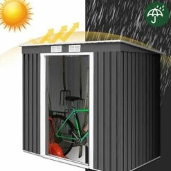 RELAX4LIFE Abri De Jardin En Acier Galvanisé Avec 2 Portes Coulissantes Et 2 Fenêtres, Cabane à Outils Extérieure Pour Jardin, Parc (213 X 130 X 173 Cm, Gris Foncé) 8 RELAX4LIFE Abri De Jardin En Acier Galvanisé Avec 2 Portes Coulissantes Et 2 Fenêtres, Cabane à Outils Extérieure Pour Jardin, Parc (213 X 130 X 173 Cm, Gris Foncé) -France Abri de jardin Soldes Boutique 60464868 2