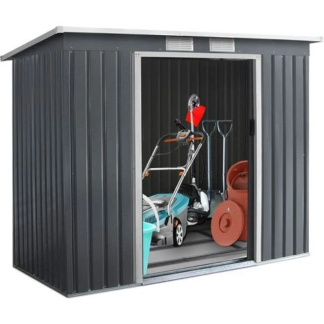 RELAX4LIFE Abri De Jardin En Acier Galvanisé Avec 2 Portes Coulissantes Et 2 Fenêtres, Cabane à Outils Extérieure Pour Jardin, Parc (213 X 130 X 173 Cm, Gris Foncé) 6 RELAX4LIFE Abri De Jardin En Acier Galvanisé Avec 2 Portes Coulissantes Et 2 Fenêtres, Cabane à Outils Extérieure Pour Jardin, Parc (213 X 130 X 173 Cm, Gris Foncé) – Image 4