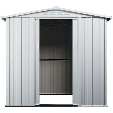 VENTE-UNIQUE.COM Abri De Jardin Métal En Acier Galvanisé Gris 3,73 M² LINUS - Gris Clair, Gris 6 VENTE-UNIQUE.COM Abri De Jardin Métal En Acier Galvanisé Gris 3,73 M² LINUS - Gris Clair, Gris – Image 4