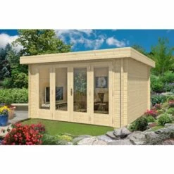 CARLSSON Abri De Jardin Java-44 B ISO Avec Grande Porte-fenêtre Naturel , 44 Mm Épaisseur Paroi 410 X Cm - Sans Traitement De Couleur