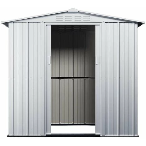 VENTE-UNIQUE.COM Abri De Jardin Métal En Acier Galvanisé Gris 2,36 M² LINUS - Gris Clair 5 VENTE-UNIQUE.COM Abri De Jardin Métal En Acier Galvanisé Gris 2,36 M² LINUS - Gris Clair – Image 3