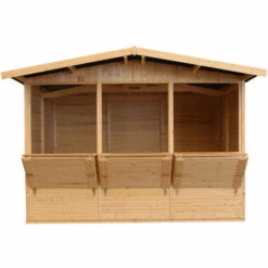 TIMBELA M150A Maison De Jardin En Bois, Étal De Marché En Bois, Grand Stand De Vendeur Avec Comptoir, TROIS FENÊTRES, H232x336x263 Cm/6m2, Facile à Monter Et à Démonter, Bar Jardin, Abri De Jardin Multifonctionnel -France Abri de jardin Soldes Boutique 63483032 2