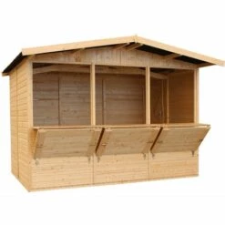 TIMBELA M150A Maison De Jardin En Bois, Étal De Marché En Bois, Grand Stand De Vendeur Avec Comptoir, TROIS FENÊTRES, H232x336x263 Cm/6m2, Facile à Monter Et à Démonter, Bar Jardin, Abri De Jardin Multifonctionnel -France Abri de jardin Soldes Boutique 63483032 4