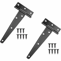 AOUGO Charnières à Sangle En T, 2 Charnières En Métal Avec Vis, Charnières En T Pour Fenêtres, Abris De Clôture Et Portails De Grange Fournitures Charnières De Portail Robustes (Noir, 15 Mm 6 Pouces)
