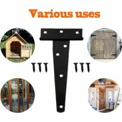 AOUGO Charnières à Sangle En T, 2 Charnières En Métal Avec Vis, Charnières En T Pour Fenêtres, Abris De Clôture Et Portails De Grange Fournitures Charnières De Portail Robustes (Noir, 15 Mm 6 Pouces) -France Abri de jardin Soldes Boutique 64615792 4