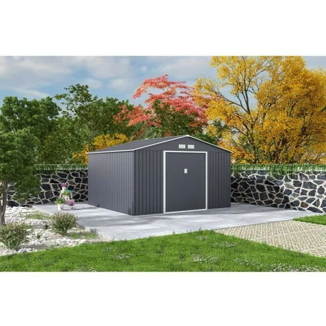 AUTRES Abri De Jardin En Métal 10,78 M2 - Kit D'ancrage Inclus - Gris Anthracite 4 AUTRES Abri De Jardin En Métal 10,78 M2 - Kit D'ancrage Inclus - Gris Anthracite – Image 2