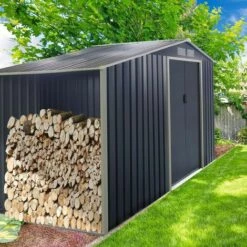 GARDIUN Abri De Jardin En Métal Toronto Avec Range Bûches- 3,53 M² Ext. 127x278x195 Cm Acier Galvanisé Gris -France Abri de jardin Soldes Boutique 6616909 3