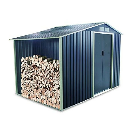 GARDIUN Abri De Jardin En Métal Ontario Avec Range Bûches- 5,31 M² Ext. 191x278x195 Cm Acier Galvanisé Gris Anthracite 4 GARDIUN Abri De Jardin En Métal Ontario Avec Range Bûches- 5,31 M² Ext. 191x278x195 Cm Acier Galvanisé Gris Anthracite – Image 2