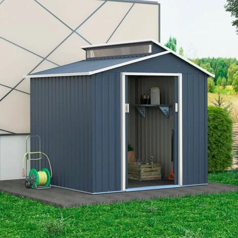 GARDIUN Abri De Jardin En Métal Liverpool - 2,84 M² Ext. 129x220x214 Cm Acier Galvanisé Gris Anthracite 4 GARDIUN Abri De Jardin En Métal Liverpool - 2,84 M² Ext. 129x220x214 Cm Acier Galvanisé Gris Anthracite – Image 2