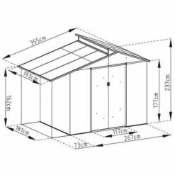 GARDIUN Abri De Jardin En Métal Marlow Avec Range Bûches - 6,85 M² Ext. 193x355x237 Cm Acier Galvanisé Gris -France Abri de jardin Soldes Boutique 6616916 3