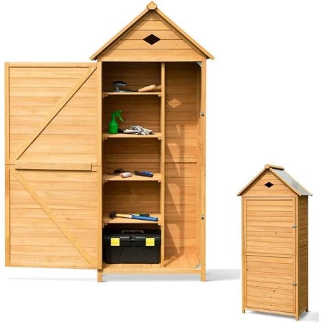 RELAX4LIFE Abri De Jardin En Bois De Sapin Avec Porte Verrouillable Et Toit En Tôle Galvanisée, Cabanon Jardin Extérieur Avec 5 Étagères Et Compartiment Pour Jardin Maison Cour, 80x45x177cm 3 RELAX4LIFE Abri De Jardin En Bois De Sapin Avec Porte Verrouillable Et Toit En Tôle Galvanisée, Cabanon Jardin Extérieur Avec 5 Étagères Et Compartiment Pour Jardin Maison Cour, 80x45x177cm