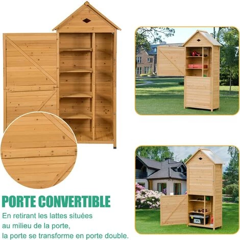 RELAX4LIFE Abri De Jardin En Bois De Sapin Avec Porte Verrouillable Et Toit En Tôle Galvanisée, Cabanon Jardin Extérieur Avec 5 Étagères Et Compartiment Pour Jardin Maison Cour, 80x45x177cm 6 RELAX4LIFE Abri De Jardin En Bois De Sapin Avec Porte Verrouillable Et Toit En Tôle Galvanisée, Cabanon Jardin Extérieur Avec 5 Étagères Et Compartiment Pour Jardin Maison Cour, 80x45x177cm – Image 4