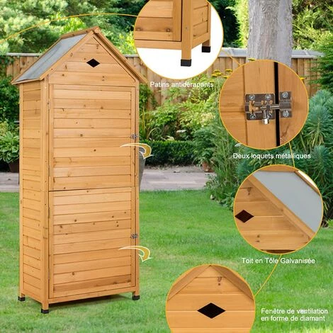 RELAX4LIFE Abri De Jardin En Bois De Sapin Avec Porte Verrouillable Et Toit En Tôle Galvanisée, Cabanon Jardin Extérieur Avec 5 Étagères Et Compartiment Pour Jardin Maison Cour, 80x45x177cm 7 RELAX4LIFE Abri De Jardin En Bois De Sapin Avec Porte Verrouillable Et Toit En Tôle Galvanisée, Cabanon Jardin Extérieur Avec 5 Étagères Et Compartiment Pour Jardin Maison Cour, 80x45x177cm – Image 5