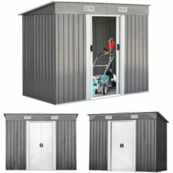 RELAX4LIFE 3,11㎡ Abri De Jardin En Acier Galvanisée 238 X131x181cm, Cabane De Jardin Des Outils En Tôle Galvanisée Avec 4 Bouches De Ventilation, 2 Portes Coulissantes Utilisation Extérieur