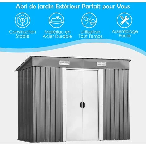 RELAX4LIFE 3,11㎡ Abri De Jardin En Acier Galvanisée 238 X131x181cm, Cabane De Jardin Des Outils En Tôle Galvanisée Avec 4 Bouches De Ventilation, 2 Portes Coulissantes Utilisation Extérieur 4 RELAX4LIFE 3,11㎡ Abri De Jardin En Acier Galvanisée 238 X131x181cm, Cabane De Jardin Des Outils En Tôle Galvanisée Avec 4 Bouches De Ventilation, 2 Portes Coulissantes Utilisation Extérieur – Image 2
