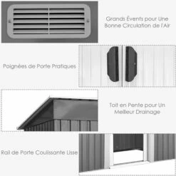RELAX4LIFE 3,11㎡ Abri De Jardin En Acier Galvanisée 238 X131x181cm, Cabane De Jardin Des Outils En Tôle Galvanisée Avec 4 Bouches De Ventilation, 2 Portes Coulissantes Utilisation Extérieur 9 RELAX4LIFE 3,11㎡ Abri De Jardin En Acier Galvanisée 238 X131x181cm, Cabane De Jardin Des Outils En Tôle Galvanisée Avec 4 Bouches De Ventilation, 2 Portes Coulissantes Utilisation Extérieur -France Abri de jardin Soldes Boutique 66210774 3