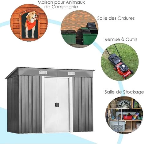 RELAX4LIFE 3,11㎡ Abri De Jardin En Acier Galvanisée 238 X131x181cm, Cabane De Jardin Des Outils En Tôle Galvanisée Avec 4 Bouches De Ventilation, 2 Portes Coulissantes Utilisation Extérieur 7 RELAX4LIFE 3,11㎡ Abri De Jardin En Acier Galvanisée 238 X131x181cm, Cabane De Jardin Des Outils En Tôle Galvanisée Avec 4 Bouches De Ventilation, 2 Portes Coulissantes Utilisation Extérieur – Image 5