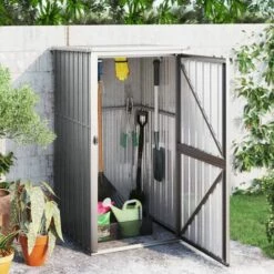 TRUE DEAL Abri à Outils De Jardin Gris 88x89x161 Cm Acier Galvanisé