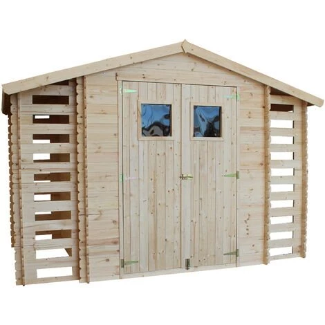 Abri De Jardin En Bois Et Range Bûches Extérieur TIMBELA M391 - Stockage Extérieur I206xL328xH218 Cm/ 3,53 + 0,97+0,97 M2 Petit Abri à Outils, Local à Vélos - Toit Imperméable, Fenêtres 3 Abri De Jardin En Bois Et Range Bûches Extérieur TIMBELA M391 - Stockage Extérieur I206xL328xH218 Cm/ 3,53 + 0,97+0,97 M2 Petit Abri à Outils, Local à Vélos - Toit Imperméable, Fenêtres