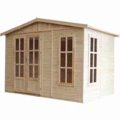 TIMBELA M334FB Cabane En Bois Avec Plancher, Avec Bardeaux Bitumineux Couleur GRIS L332xP222xH232cm/6m2, Abri En Bois De Jardin Multifonctionnel, Bureau De Jardin En Bois Verrouillable, Atelier, Studio