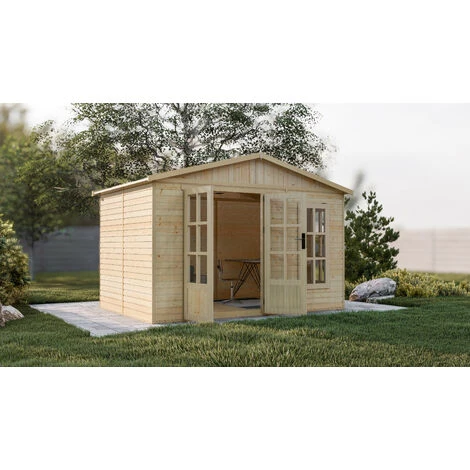 TIMBELA M334FB Cabane En Bois Avec Plancher, Avec Bardeaux Bitumineux Couleur VERT L332xP222xH232cm/6m2, Abri En Bois De Jardin Multifonctionnel, Bureau De Jardin En Bois Verrouillable, Atelier, Studio 7 TIMBELA M334FB Cabane En Bois Avec Plancher, Avec Bardeaux Bitumineux Couleur VERT L332xP222xH232cm/6m2, Abri En Bois De Jardin Multifonctionnel, Bureau De Jardin En Bois Verrouillable, Atelier, Studio – Image 5