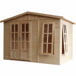 TIMBELA M334FB Cabane En Bois Avec Plancher, Avec Bardeaux Bitumineux Couleur MARRON L332xP222xH232cm/6m2, Abri En Bois De Jardin Multifonctionnel, Bureau De Jardin En Bois Verrouillable, Atelier, Studio -France Abri de jardin Soldes Boutique 67378420 4