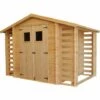 Abri De Jardin En Bois Et Range Bûches Extérieur AVEC SOL TRAITÉ TIMBELA M391 - Extérieur I206xL328xH218 Cm/ 3,53 + 0,97+0,97 M2 Petit Abri à Outils, Local à Vélos - Toit Imperméable, Fenêtres