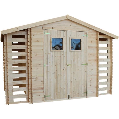 Abri De Jardin En Bois Et Range Bûches Extérieur AVEC SOL TRAITÉ TIMBELA M391 - Extérieur I206xL328xH218 Cm/ 3,53 + 0,97+0,97 M2 Petit Abri à Outils, Local à Vélos - Toit Imperméable, Fenêtres 4 Abri De Jardin En Bois Et Range Bûches Extérieur AVEC SOL TRAITÉ TIMBELA M391 - Extérieur I206xL328xH218 Cm/ 3,53 + 0,97+0,97 M2 Petit Abri à Outils, Local à Vélos - Toit Imperméable, Fenêtres – Image 2