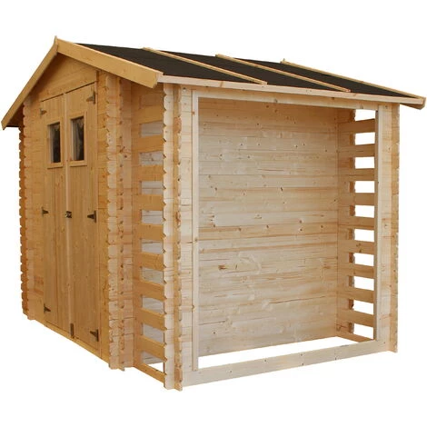 Abri De Jardin En Bois Et Range Bûches Extérieur AVEC SOL TRAITÉ TIMBELA M391 - Extérieur I206xL328xH218 Cm/ 3,53 + 0,97+0,97 M2 Petit Abri à Outils, Local à Vélos - Toit Imperméable, Fenêtres 5 Abri De Jardin En Bois Et Range Bûches Extérieur AVEC SOL TRAITÉ TIMBELA M391 - Extérieur I206xL328xH218 Cm/ 3,53 + 0,97+0,97 M2 Petit Abri à Outils, Local à Vélos - Toit Imperméable, Fenêtres – Image 3