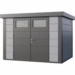 TELLURIA Abri De Jardin Moderne En Acier Porte Double 7,1 M² Eleganto 3024 Gris Clair, Anthracite - Gris Clair, Anthracite