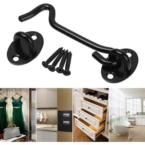 AOUGO 2 Pièces Crochet De Cabine Oeil Porte Loquet En Acier Inoxydable Avec Vis 3 Pouces Pour Les Portes De Garage De Porte De Hangar - Noir 7 AOUGO 2 Pièces Crochet De Cabine Oeil Porte Loquet En Acier Inoxydable Avec Vis 3 Pouces Pour Les Portes De Garage De Porte De Hangar - Noir – Image 5