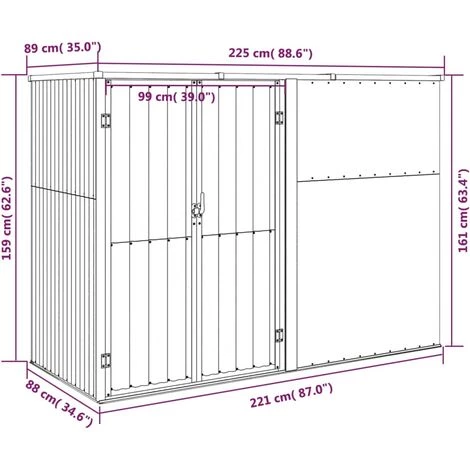 Abri à Outils De Jardin Marron 225x89x161 Cm Acier Galvanisé VidaXL - Brun 5 Abri à Outils De Jardin Marron 225x89x161 Cm Acier Galvanisé VidaXL - Brun – Image 3