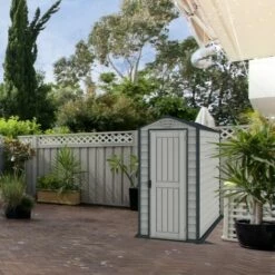 EZOOZA Duramax Evermore Abri De Jardin En Plastique 15,2 X 10,2 Cm, Marron Adobe Et Gris, Ignifuge Et Résistant Aux Intempéries, Avec Sol En Plastique, Structure Solide Et Abri En Vinyle Sans Entretien - Grigio/Grigio Scuro -France Abri de jardin Soldes Boutique 68258561 4