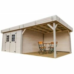 Habrita Abri En Madriers Massifs - Toit Plat - Avec Terrasse