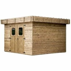 Habrita Abri THIZY Madriers Sans Plancher, Toit Plat Bac Acier 11,53 M²