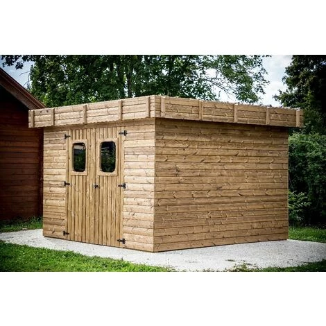 Habrita Abri THIZY Madriers Sans Plancher, Toit Plat Bac Acier 11,53 M² 4 Habrita Abri THIZY Madriers Sans Plancher, Toit Plat Bac Acier 11,53 M² – Image 2