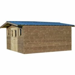 Habrita Abri THERMABRI Madriers - 24,30 M² - Sans Plancher - Toit Double Pente Bac Acier