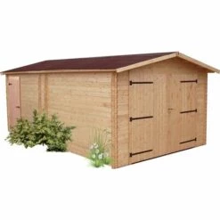 Habrita Garage DENIS Madriers Douglas 28 Mm Sans Plancher Toit Double Pente 21,15 M²